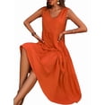 thumbnail image 2 of Women Solid Color Casual Midi Dress Orange XL, 2 of 8