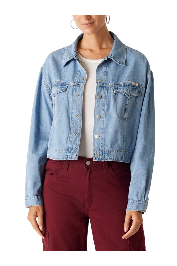 Womens and Womens Plus Way Out West Vintage Easy Trucker Denim Jacket, Sizes XS-XL