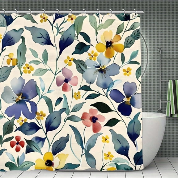 Blue And Yellow Flower Shower Curtain 70.8x70.8 Inch,Bathroom Shower Curtain,Home Waterproof Fabric Shower Curtain Bathtub Decor with Hooks