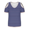 thumbnail image 5 of Kaemgyyd Summer Tops Womens Stripe Short Sleeve Cold Shoulder Tunic Tee V Neck Loose Casual Shirts Fashion, 5 of 6