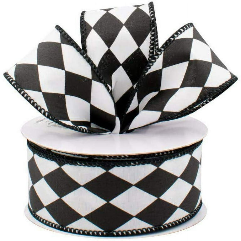 Wire Edged Ribbon Black White Checkered Flag , 2.5 Wide, Craft Ribbon,  Wreath Supplies, Perfect Garland Wreath Bow Ribbon, U.K. 