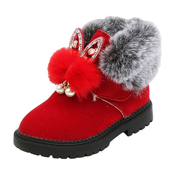 Yammkia Toddler Winter Shoes for Girls Fashion Winter Platform Boots Ankle Boots Kids Wool Lined Slippers Girls Boys Warm Outdoor Indoor Home Anti-slip Trendy Size 12.5 (Red,Little Kids 12.5)