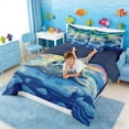 thumbnail image 4 of Manfei Cartoon Seal Bedding Comforter Set for Kids Boys and Girls, Arctic Aurora Full Bedding Set, Navy Reversible 7pcs, 4 of 6