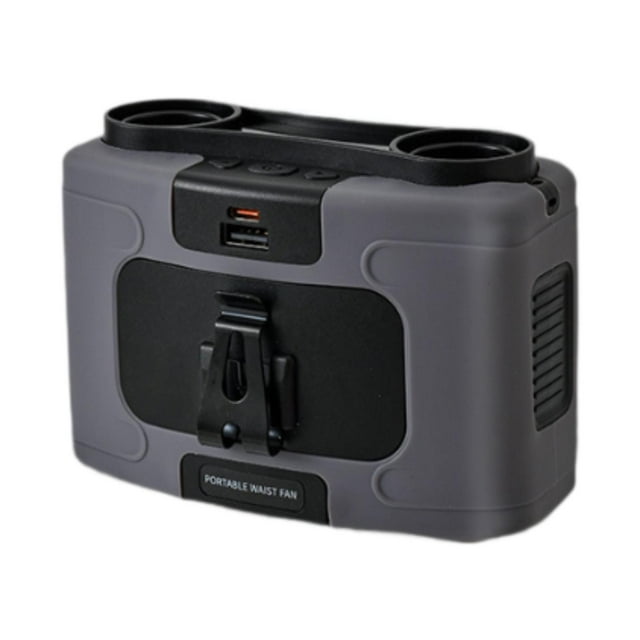 Ventilador de cintura portátil, pequeño ventilador silencioso, doble ventilación, ventilador de refrigeración recargable para mochilero, montar, Gris 10000mAh