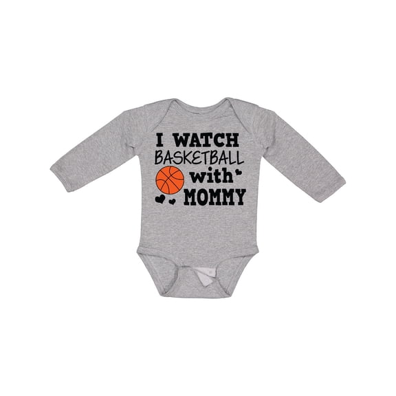 Inktastic I Watch Basketball with Mommy Boys Long Sleeve Baby Bodysuit