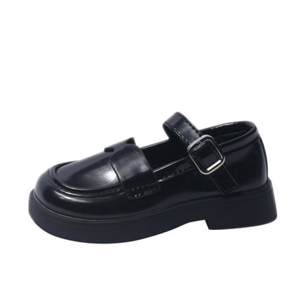 JAHH Kids Travel Clearance Gowns Shoes Fashion Spring Summer Children Casual Shoe Girls Leather Dress Shoes Thick Soles Simple Design Solid Color Buckle Comfortable(7-8 Years Black)