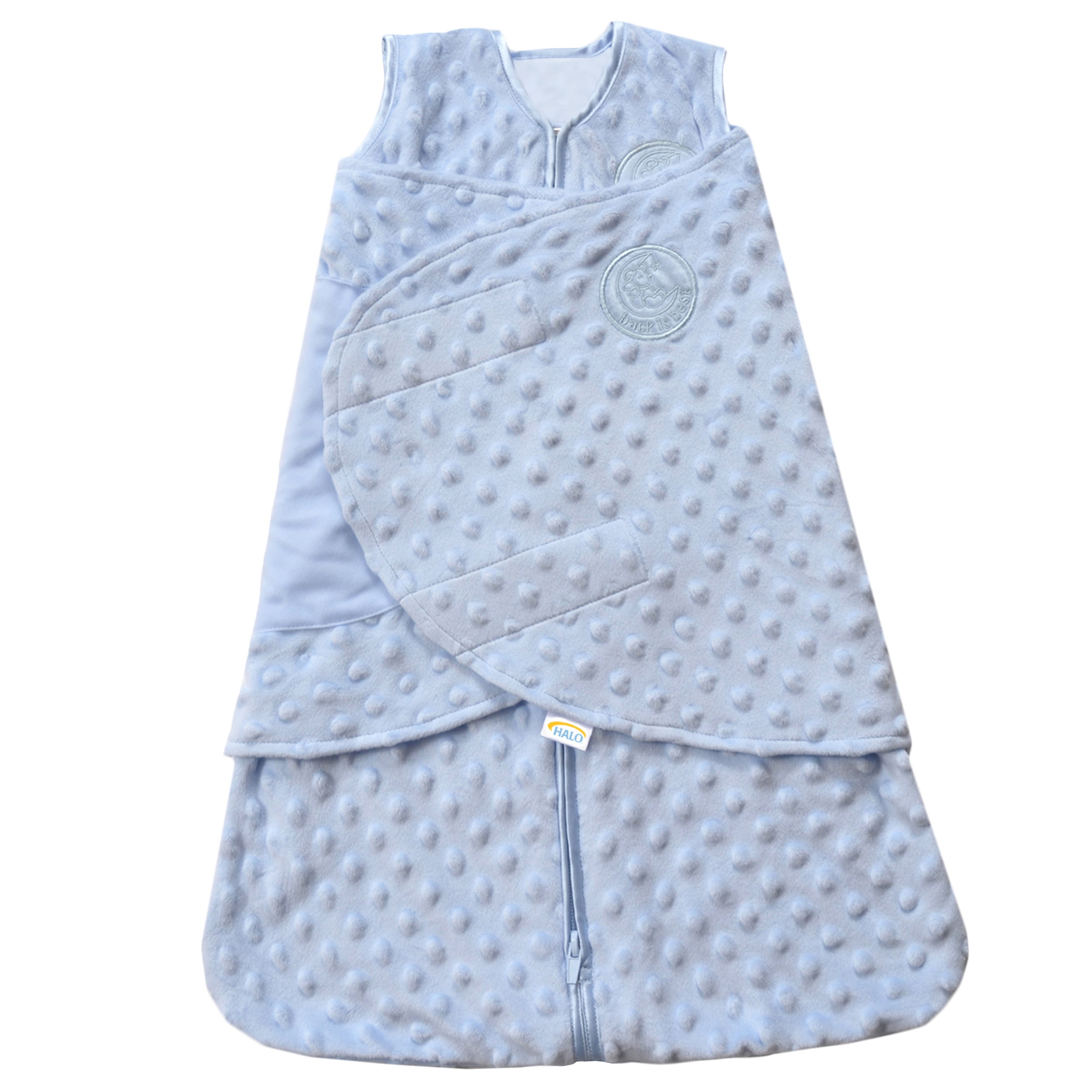 HALO SleepSack Swaddle, Velboa, Blue Plush Dots, Newborn