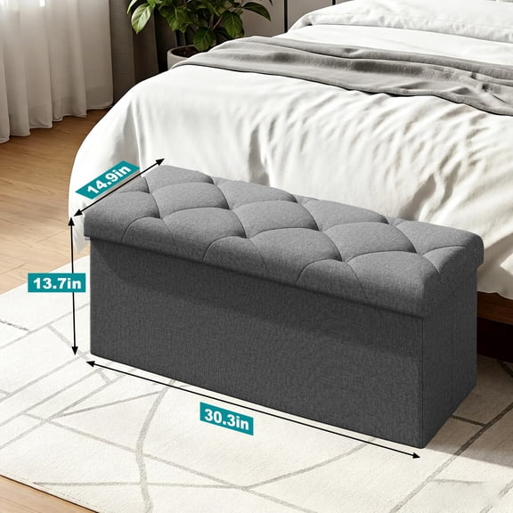 30" Storage Ottoman Bench, Folding Ottoman Foot Rest, Storage Chest with Thicker Seat, Storage for Blankets in Living Room, Entryway, Bedroom, Grey