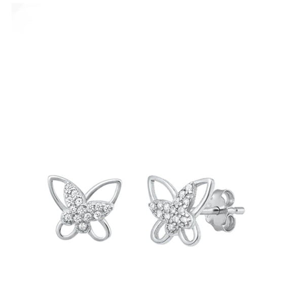 Sterling Silver Clear Cubic Zirconia Double Butterfly Stud Earrings 925 New Jewelry Female Unisex