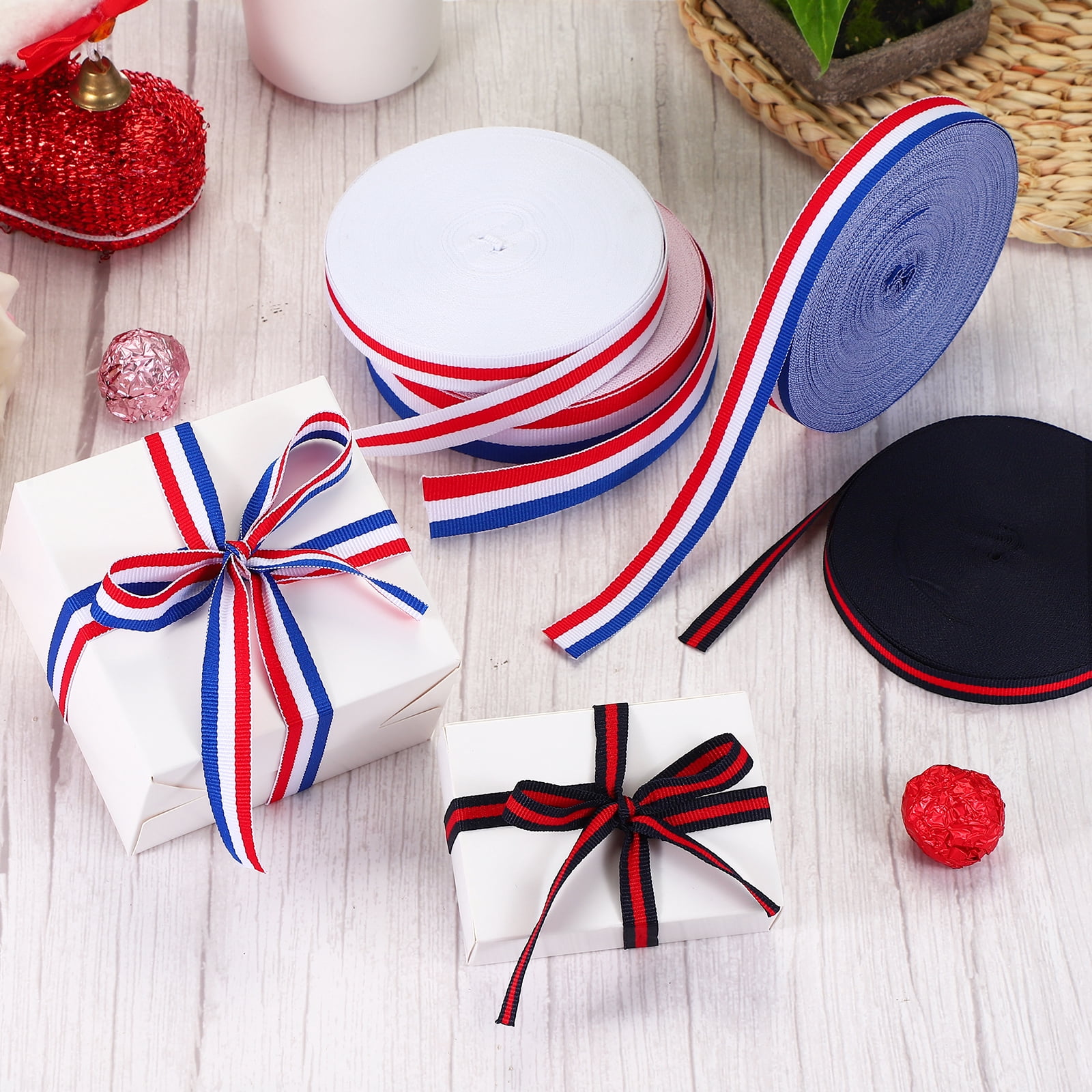 Uxcell 6/8" Red White Blue Striped Grosgrain Ribbon 25 Yard Polyester Stripe Ribbon