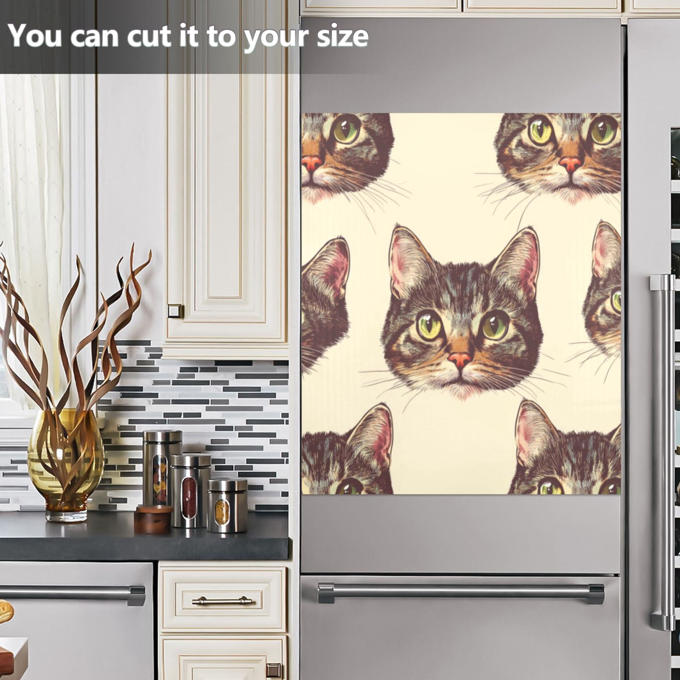 Dishwasher Magnetic Sticker 23x26 Inch Refrigerator Magnetic Sticker Washing Machine Magnetic Sticker Kitchen Panel Magnetic Sticker Home Decor Brown Cat Face