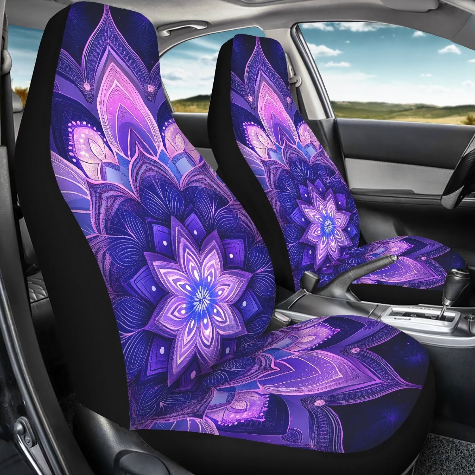 Binienty Abstract Boho Car Seat Covers Mandala Floral Automotive Front Seat Covers Set of 2 Pack for SUV Truck Van Car Interior Accessories