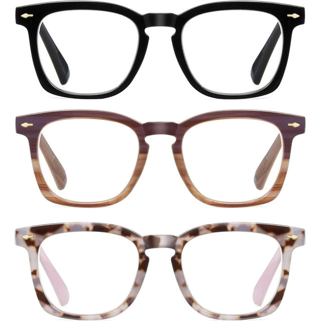JM 3 Pack Reading Glasses for Women Men Blue Light Blocking, Oprah Square Computer Readers Spring Hinge