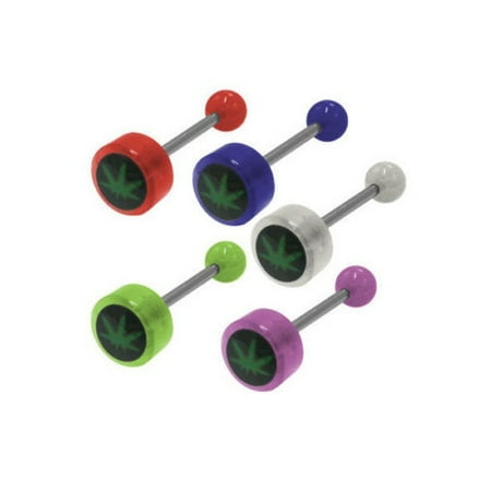 - Tongue Rings Pot Leaf Logo Barbell 14G