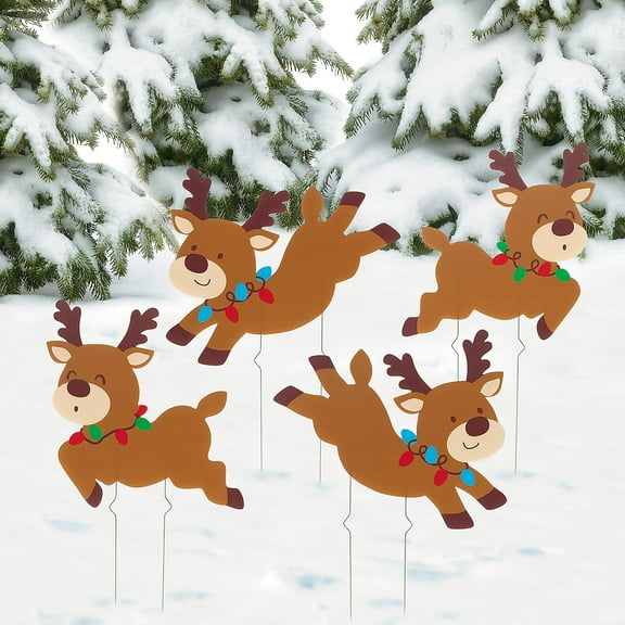 Christmas Reindeer Yard Stakes, Party Decor, Christmas, 4 Pieces