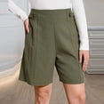 thumbnail image 5 of Women's Soft Cotton Blend Pleated Linen Style Shorts with Elastic Waistband And Buttons, Mid Waist Tummy Control Casual Summer Shorts, Solid Color Versatile Daily Wear | TruBelle,Green L, 5 of 7