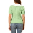 thumbnail image 3 of MODA NOVA Junior's Peter Pan Collar Shirt Contrast Color Half Sleeve Button Down Blouse Green S, 3 of 5
