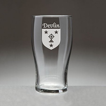 Devlin Irish Coat of Arms Tavern Glasses - Set of 4 (Sand Etched)