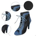 thumbnail image 5 of Rokment Vintage Stiletto High Heels Combat Boots Sandals for Women Ladies Sexy Mesh Satin Open Peep-Toe Lace up Pumps Summer Ankle Booties with Side Zipper Blue Size 9, 5 of 8