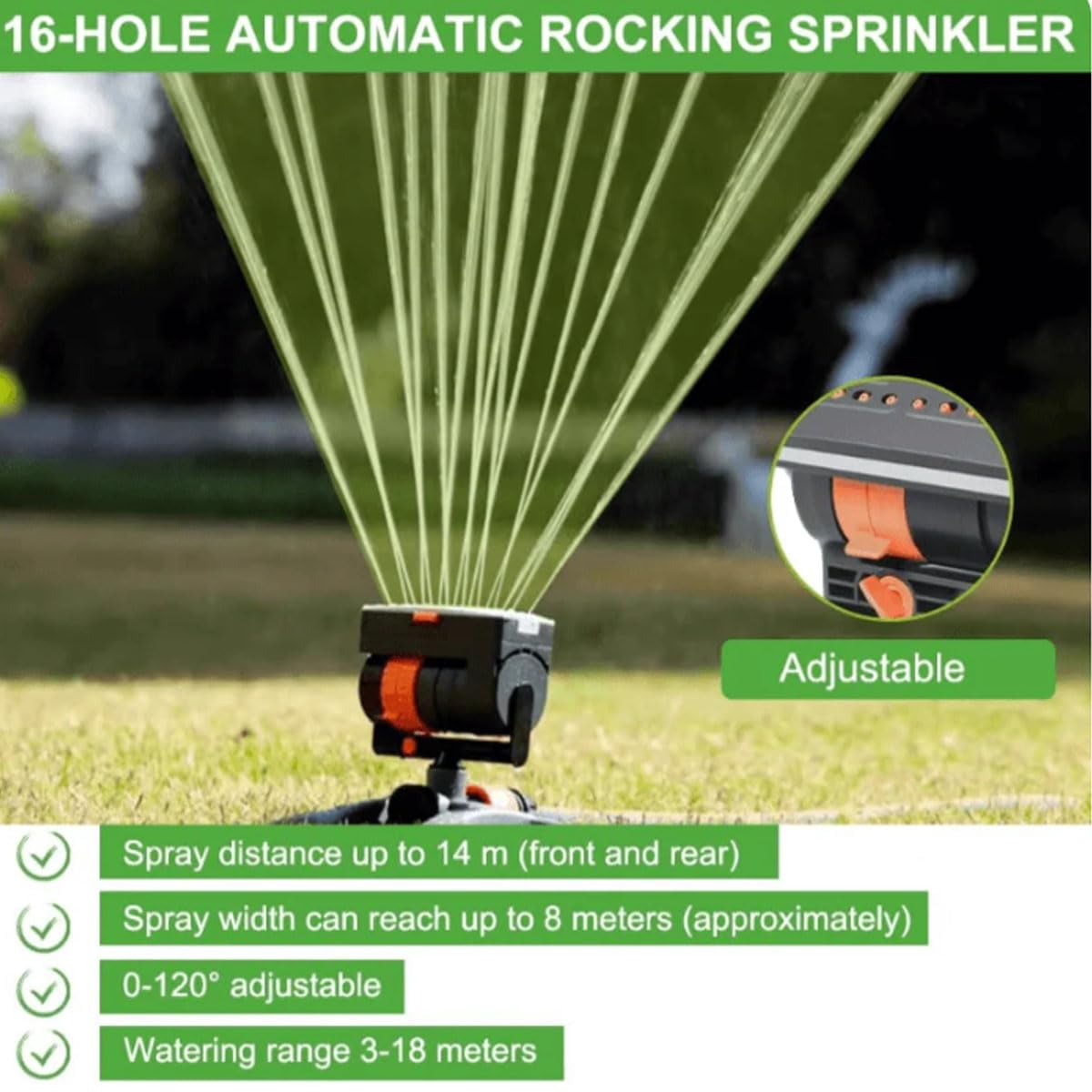 16-Nozzle Oscillating Sprinkler with Dual-Zone Water Timer, 2026 Upgraded Mini Turbo for Lawn Yard Garden Watering