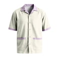 thumbnail image 6 of Uwinwear Mens Fashion Color Blocked Shirts Cuban Collar Tees Hawaiian Shirts Short Sleeve Button Down Shirts Casual Summer Beach Tops With 2 Pockets,Light Purple,M, 6 of 8