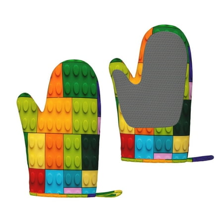 

Zeuib Colorful Building Blocks Print Oven Mitts Oven Gloves with Non-Slip Silicone Heat and Slip Resistant Cooking Mitt Set for Cooking and Baking (2 Count)