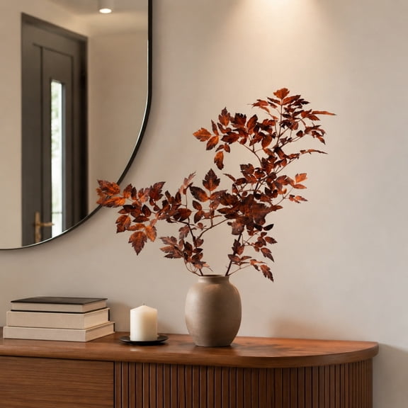 1Pc Artificial Maple Leaf Branches Faux Fall Stems for Vase Home Decor Indoor Rustic Farmhouse Table Centerpiece Mantel Fireplace Decoration,As Show