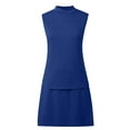thumbnail image 5 of Skirt Set Casual Stand Up Collar Sports Solid Sleeveless Top Elastic Skirt Suit Womens Summer Outfits Dark Blue L, 5 of 5