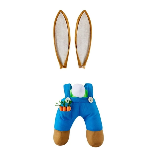 Corona de conejo de Pascua con forma de cola, adorno de Pascua, peluche corto para puerta de entrada Azul