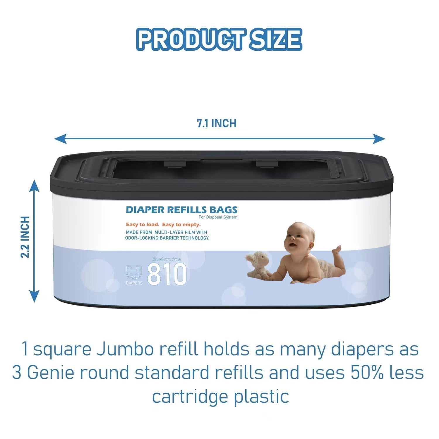 6 Packs Jumbo Square Refills Disposal Bags Refill Compatible with Diaper Genie Compact and Select Pails (Not Fit Classic Version Pails), Hold Up to 810 Newborn-Sized Diapers Per Refill