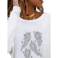 thumbnail image 3 of DYMADE Women Solid Color Printed Long Sleeve Round Neck Top Loose Casual T-shirt, 3 of 4