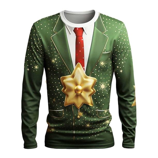 Playeras Para Gimnasio Para Hombre, Camiseta De Manga Larga Para Otoño E Invierno, Cuello Redondo, Estampado Completo, Ambiente Festivo, Celebración