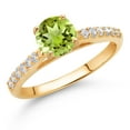 thumbnail image 2 of Gem Stone King 10K Yellow Gold Green Peridot and White Lab Grown Diamond Engagement Ring for Women (1.18 Cttw, Gemstone August Birthstone, Round 6MM, Size 7), 2 of 4