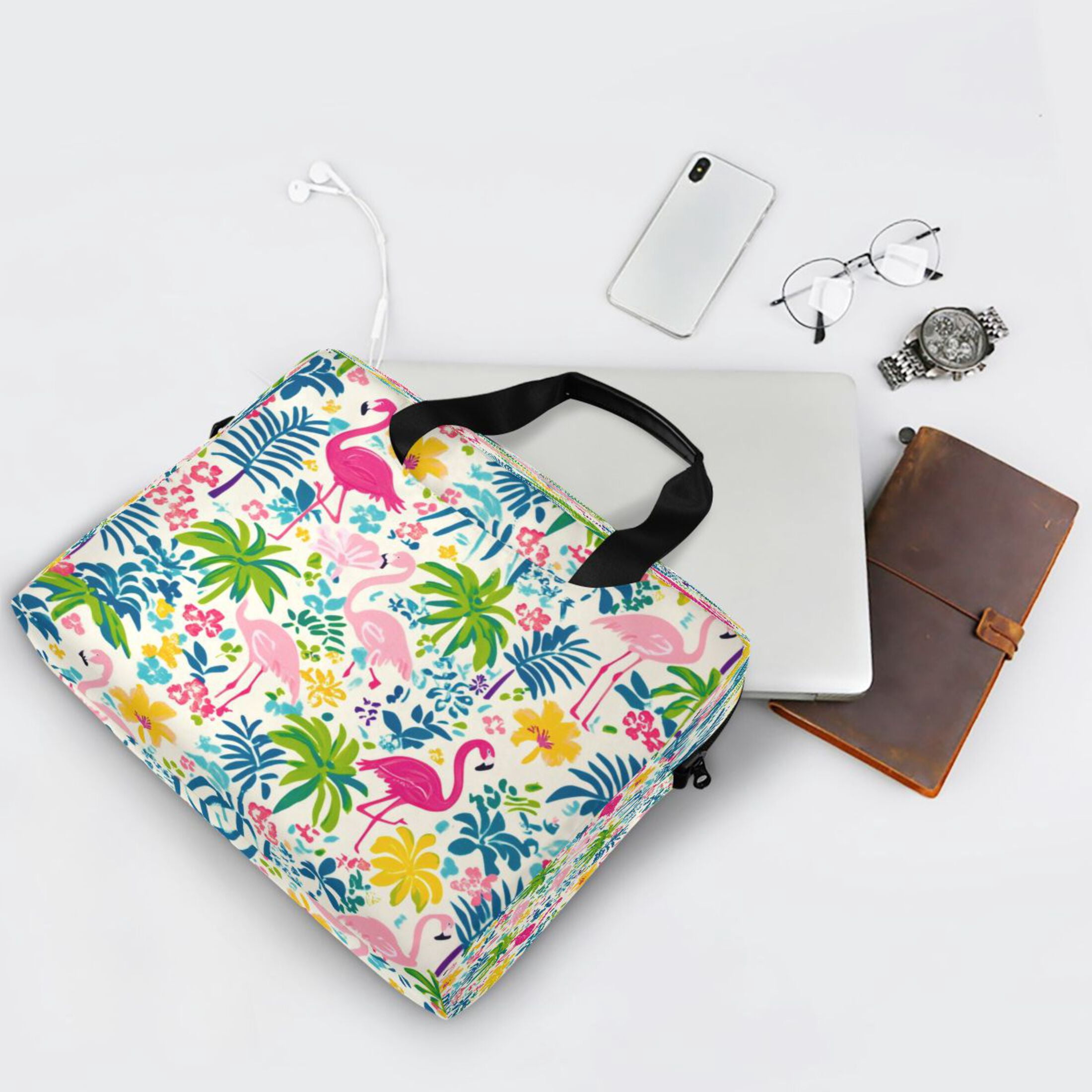 16" Laptop Tote Bag Laptop Sleeve Case Computer Briefcase for Work & Travel Colorful Flamingo Pattern