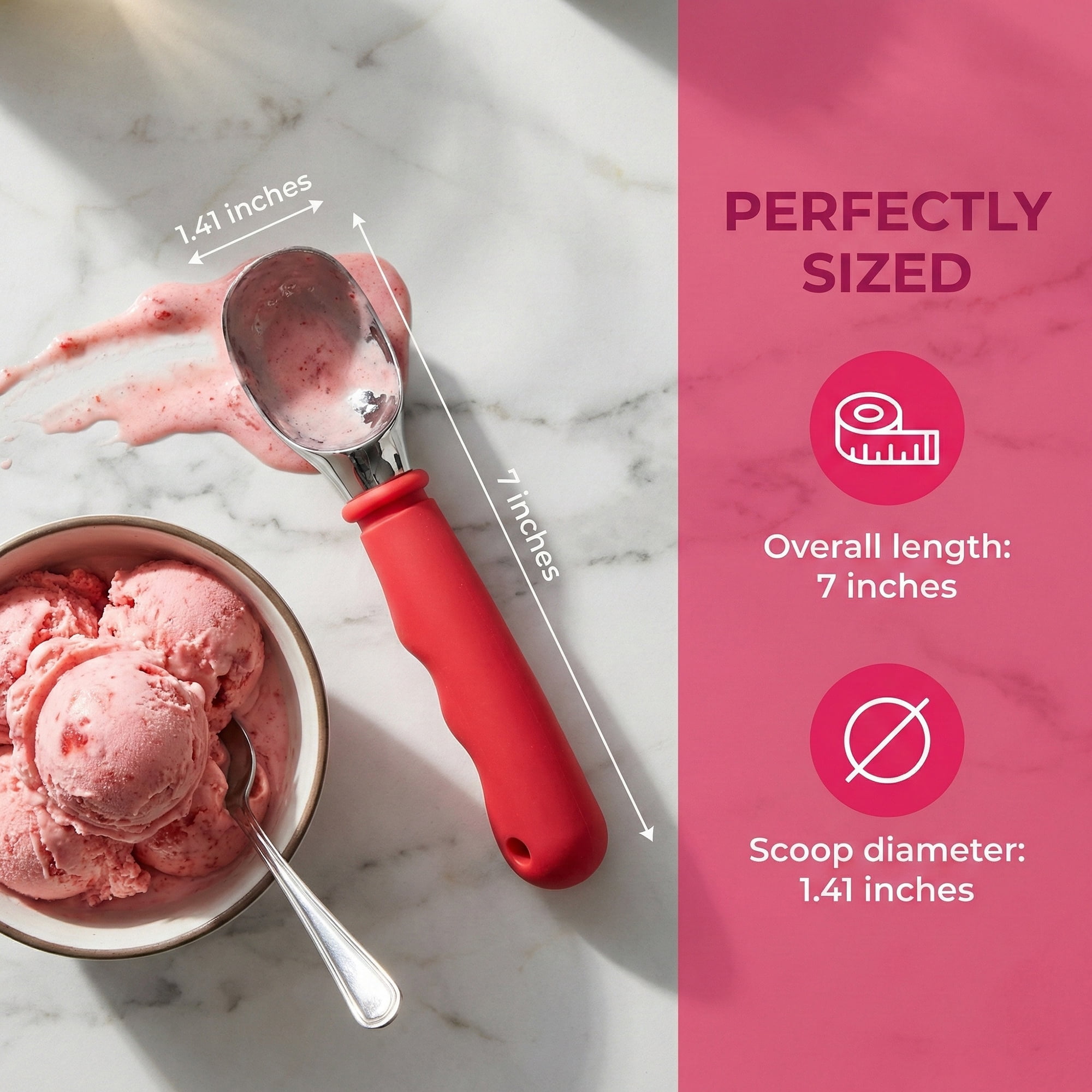 Unique Bargains Good-Quality Stainless Steel Ice Cream Scoop with Handle Red 7in