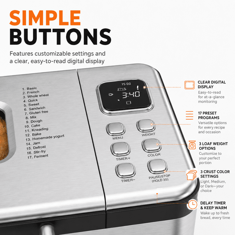 Amumu 17-in-1 Automatic Bread Machine, 2 Lb Capacity photo 2