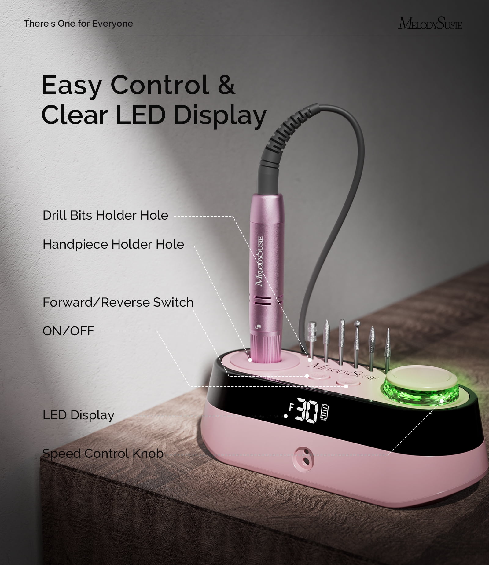 MelodySusie Cordless Desktop Nail Drill, 30000 RPM Electric File for Acrylic and Gel Nails, SC320A