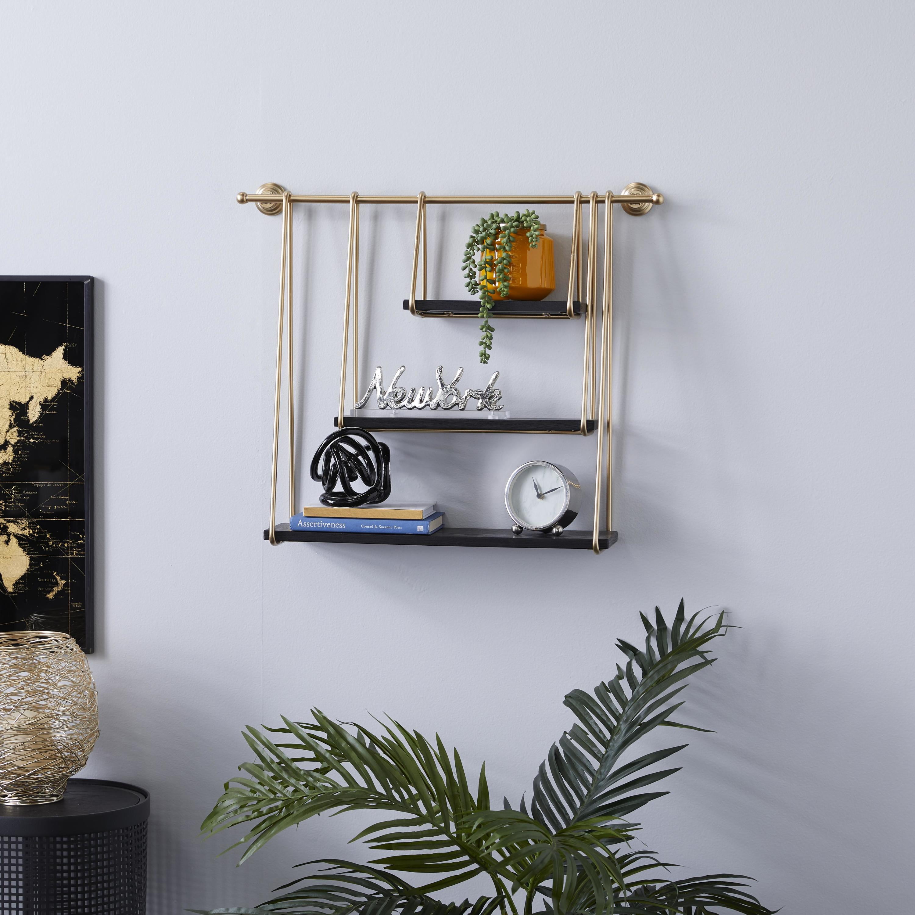 DecMode 26" x 6" 3-Tier Gold Wall Shelf