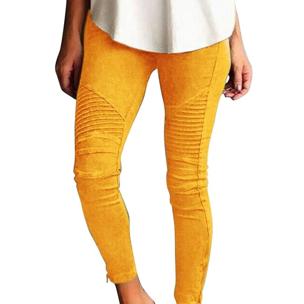 Jeggings de motociclista de cintura alta para mujer, pantalones ajustados lisos, leggings de tubo con carpi completo, pantalones ajustados elásticos