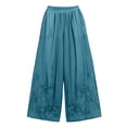 thumbnail image 7 of Delayuji Women's Linen Pant Embroidered Summer Loose Elastic Waist Casual Baggy Pants Wide Leg Pants Plus Size M-4XL, 7 of 7