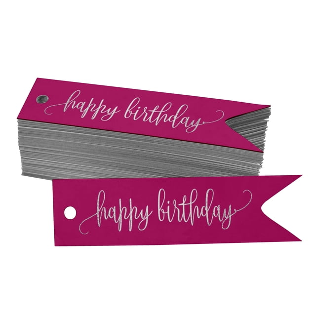 Inkdotpot Real Silver Foil Happy Birthday Tags Favor Hang Paper Tags 100 Pieces