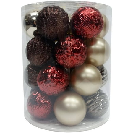 - Holiday Time Christmas Decor 60mm Red Intensity, Branch Brown, Champagne Gold Shatterproof Ornament, Set of 26