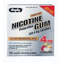 4 Pack Rugby Nicotine Polacrilex Gum 4 mg Sugar Free, Coated Fruit 100 Pieces Ea