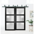 thumbnail image 3 of Sliding Closet Frosted Glass Barn Bypass Doors 72 x 96 inches | Lucia 2552 Matte Black | Sturdy Top Mount 6.6ft Rails Hardware Set | Wood Solid Bedroom Wardrobe Doors, 3 of 6