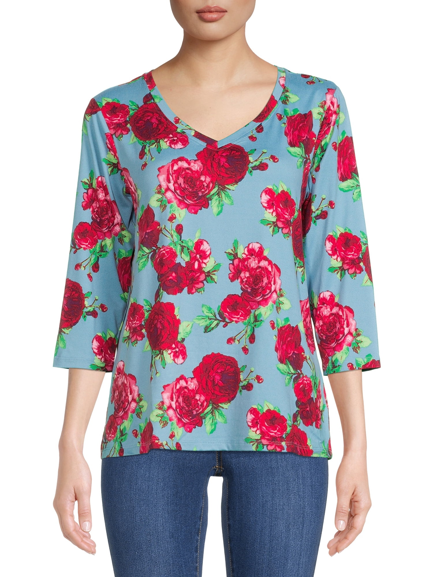The Pioneer Woman V-Neck T-Shirt with Long Sleeves, 2-Pack