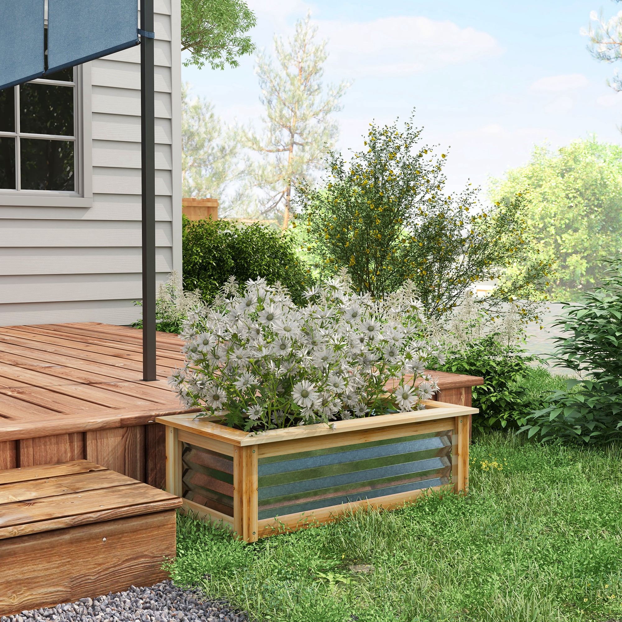 Outsunny Raised Garden Bed, Wood Reinforced Metal Planter Box, 2.6'