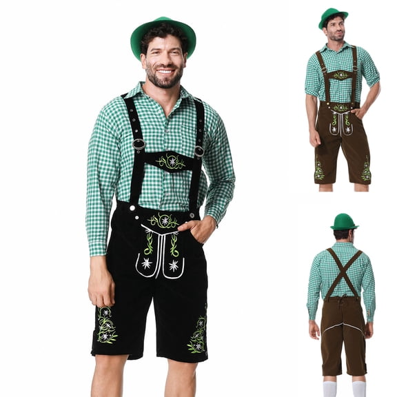 CHUMUD Men 3 Piece Sets Cotton Lederhosen Oktoberfest Outfit Costume for Halloween Beer Festival Parties