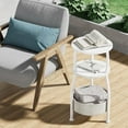thumbnail image 6 of Small Round Side Table for Living Room with Storage Basket –Small Space Saving End Table 3-Tier Nightstand Couch Corner Stand Bedroom, Garden and More 24in Tall Matte White, 6 of 18