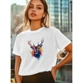 thumbnail image 6 of Women's T-Shirt Deer Head Colorful Splash Short Sleeve Casual Tee Classic Crew Neck T Shirt for Women White, M, 6 of 7
