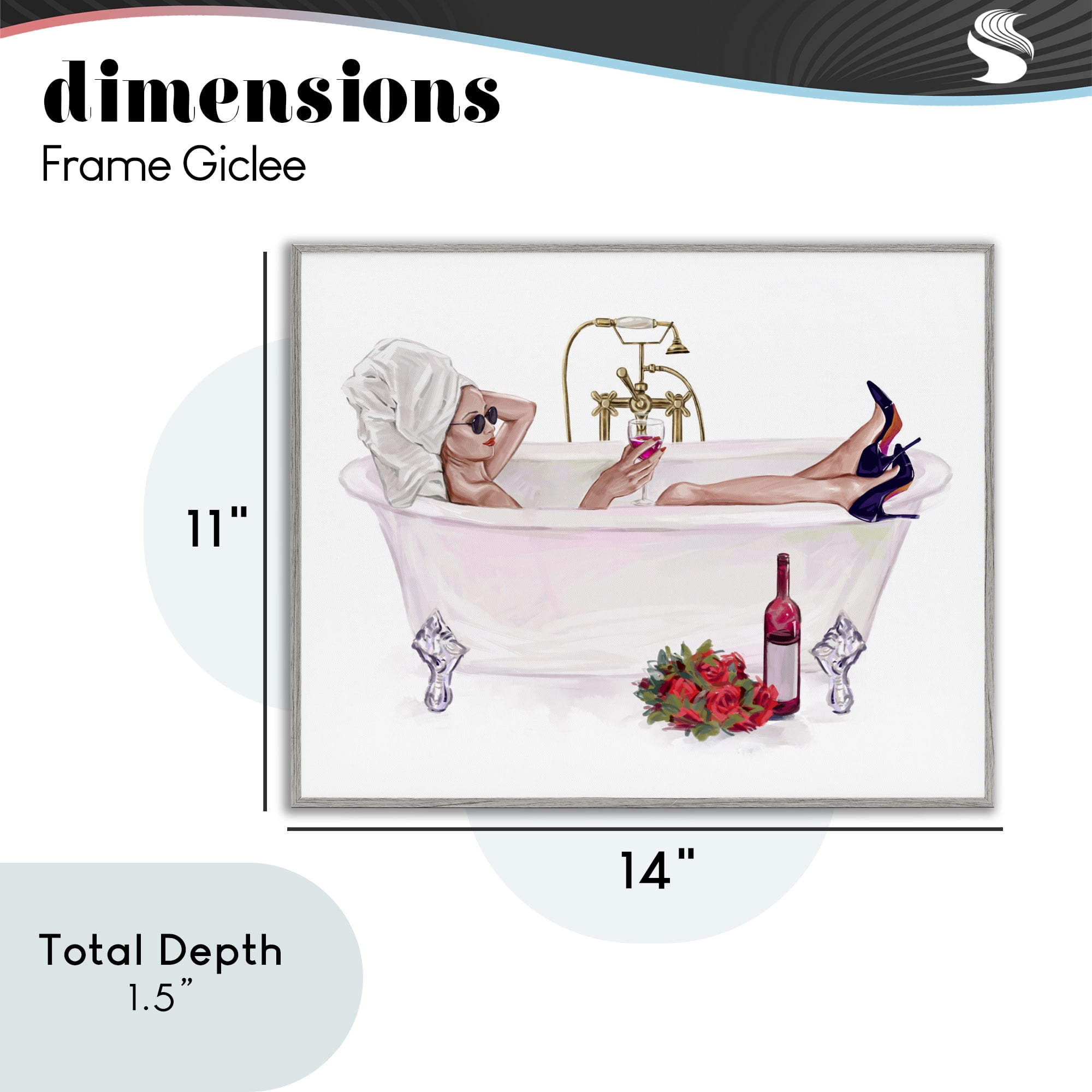 Woman with Wine Bath Gray Framed Giclee Art, design by Ziwei Li